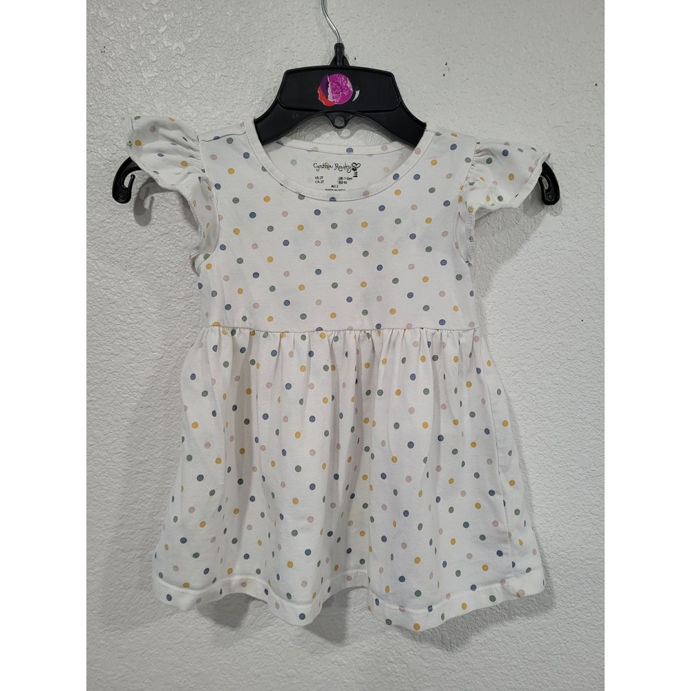 Cynthia Rowley Toddler Girl White Polka Dot Dress Size 2T Flutter Sleeve #3